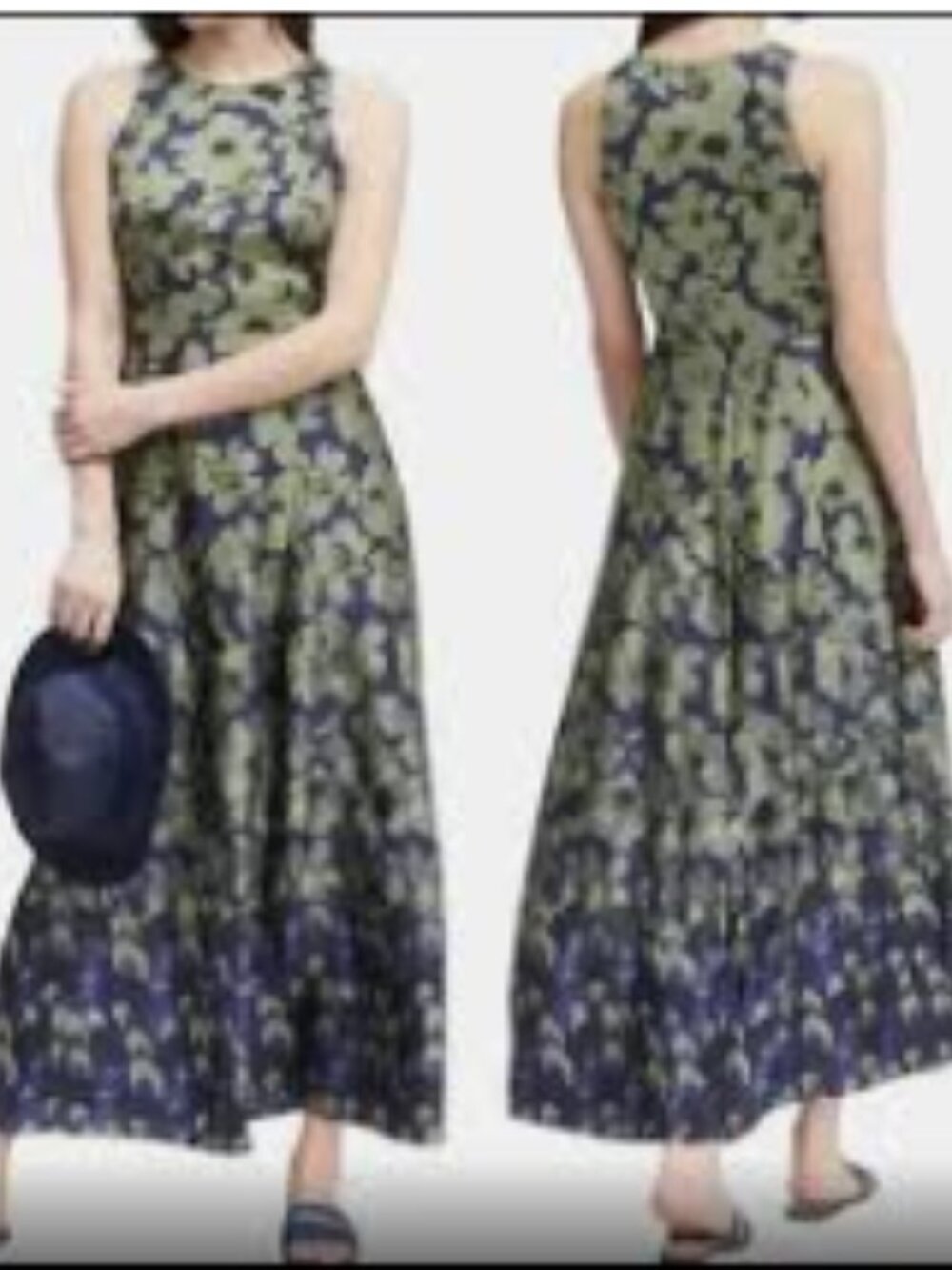 Banana Republic sleeveless blue and green floral maxi cocktail dress 2 PETITE